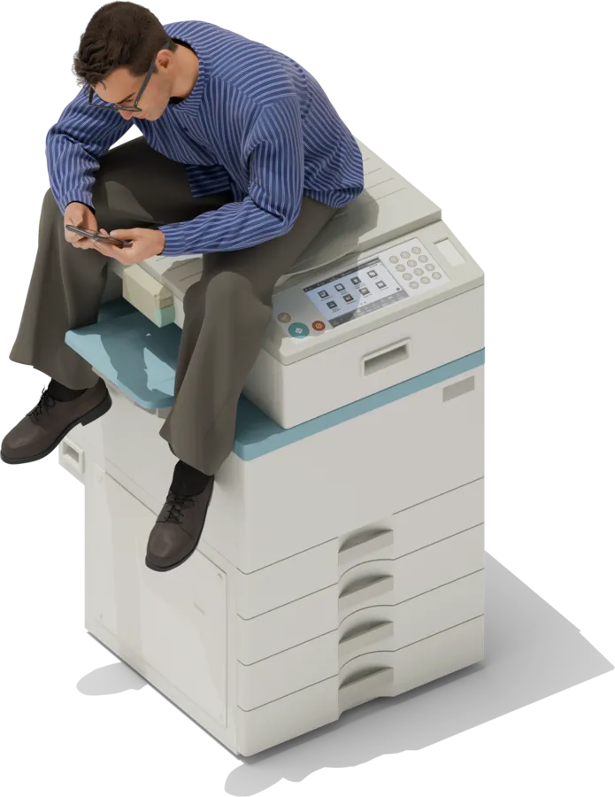A person leaning over a copy machine